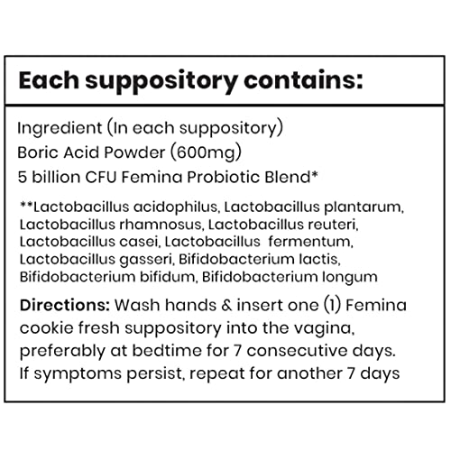 Femina Probiotics Cookie Fresh with 600mg Boric Acid for BV Control 20-Count with Applicator - AB Mystery