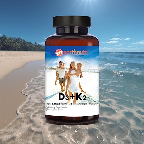 EarthNutri D3 + K2 Bone & Heart Health - 72 Trace Minerals, Vitamin D3 Vitashine, MENA - AB Mystery