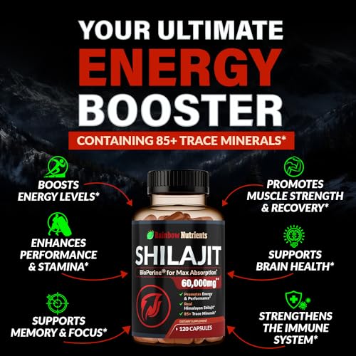 Pure Himalayan Shilajit Capsules Supplement (60,000mg+ Absorption Enhancer+50% - AB Mystery