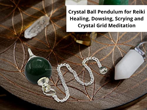 Green Aventurine Crystal Ball Pendulum for Divination - Dowsing Pendulum Necklace with Chain - AB Mystery