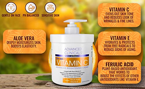 Advanced Clinicals Vitamin C Face & Body Cream Moisturizing Skin Care Lotion, Anti - AB Mystery