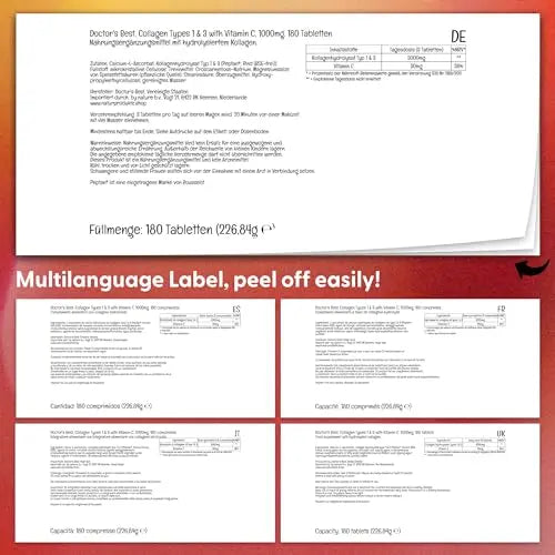 Doctor's Best, Collagen Types 1 and 3, Peptane & Vitamin C, 1,000mg, 180 Tablets - AB Mystery