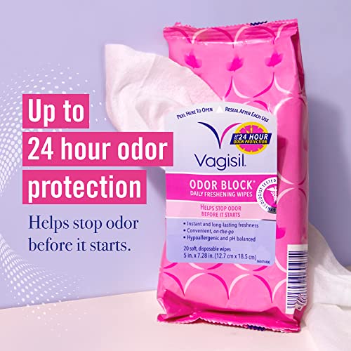 Vagisil Odor Block Daily Freshening Wipes for Feminine Hygiene in Resealable Pouch - AB Mystery