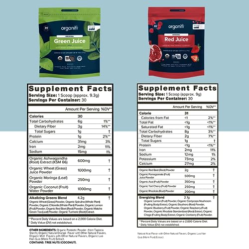 Organifi Green Juice and Red Juice Bundle - 30 Day Supply - Delicious, Refreshing Organic - AB Mystery