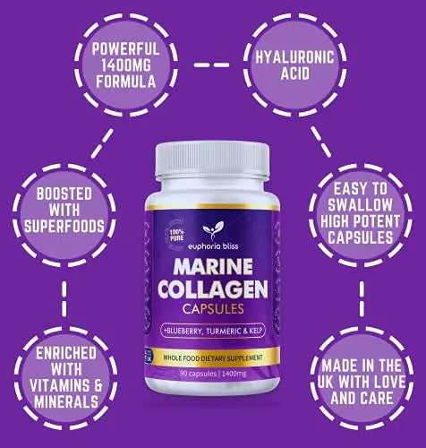 High Strength Marine Collagen Tablets - Skin, Hair, Nails & Joints - Fortified with Hyaluronic Acid - AB Mystery