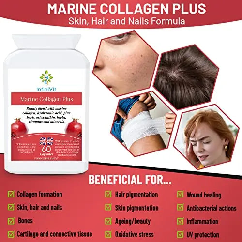 nfiniVit Marine Collagen Plus Blend Capsules - Hair Growth Enhancer with Enriched Vitamin C and Vitamin E - AB Mystery
