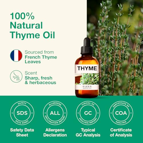 Kukka Thyme Essential Oil for Hair Thyme Oil for Skin - 100% Natural Thyme Essential Oil for Diffuser - AB Mystery
