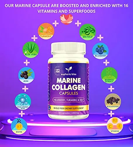 High Strength Marine Collagen Tablets - Skin, Hair, Nails & Joints - Fortified with Hyaluronic Acid - AB Mystery