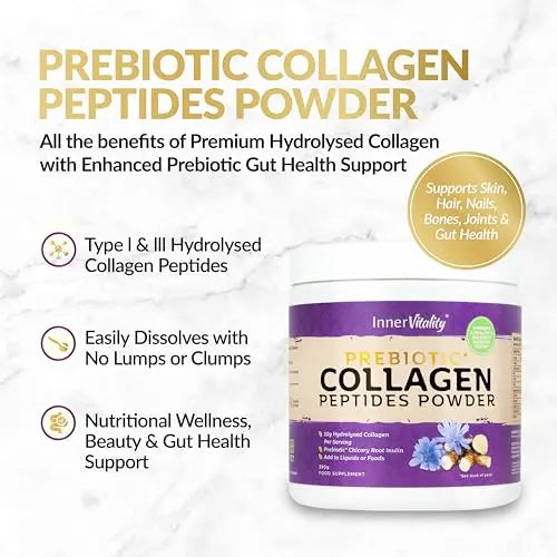 Prebiotic Collagen Powder - 390g Hydrolysed Bovine Collagen Peptides with Prebiotics for Gut Health & Skin Inner Vitality