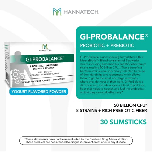 Mannatech Prebiotics and Probiotics, 30 Slimsticks, Yogurt Flavor, GI-ProBalance w/MannaBiotic Blend - AB Mystery