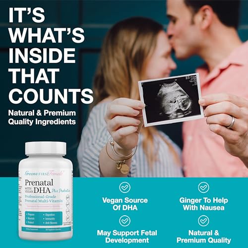 Greens First Female Prenatal Vitamin with Vegan DHA - Pregnancy Multivitamin Supplement Greens First