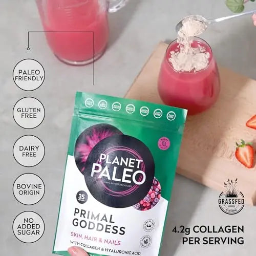 Planet Paleo Primal Goddess -Pure Collagen with Hyaluronic Acid and Zinc (210g, 35 Servings) - AB Mystery