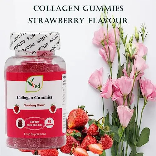 Ved Collagen Gummies; Chew Gummies Strawberry Flavour, Raw Unfiltered Collagen Gummies - AB Mystery