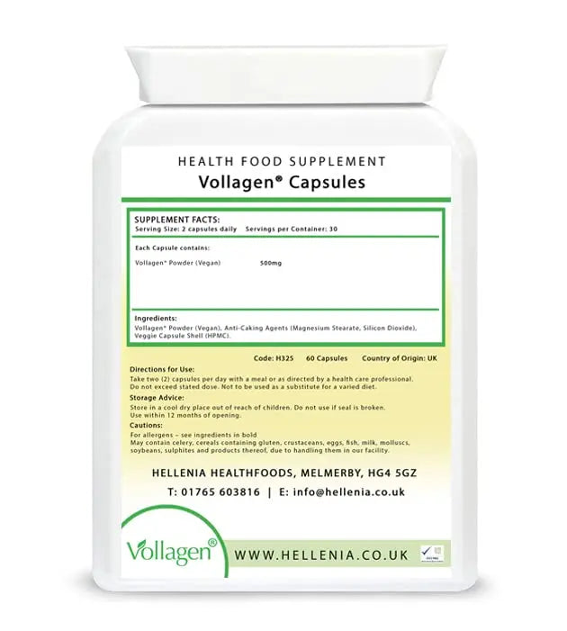 Hellenia Vollagen 500mg - 60 Capsules - Vegan Collagen - AB Mystery