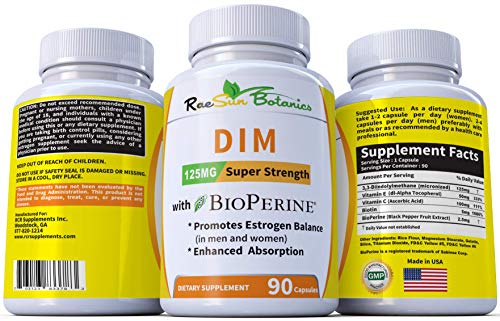 Raesun Botanics DIM Supplement 125mg - DIM Diindolylmethane Plus BioPerine 90-Day Supply - AB Mystery