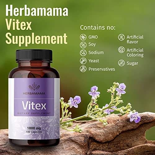 HERBAMAMA Vitex Supplement for Women - Organic Vitex Chasteberry Pills - Vegan Supplements - AB Mystery