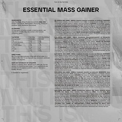 Bulk Essential Mass Gainer, Protein Shake for Weight Gain, Vanilla, 2.5 kg Bulk