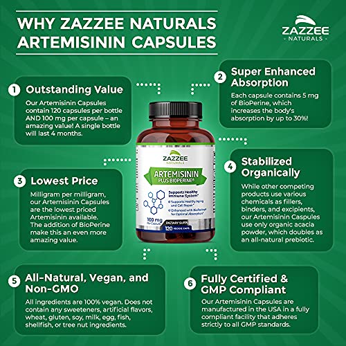 Zazzee High Absorption Artemisinin, 100 mg per Capsule, 120 Vegan Capsules, with 5 mg - AB Mystery