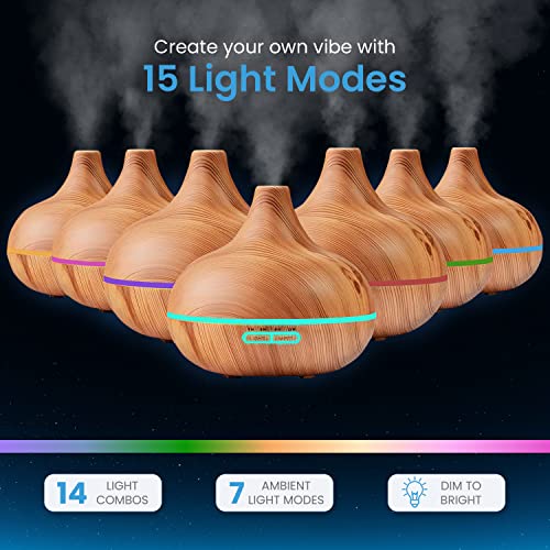 Ultimate Aromatherapy Diffuser & Essential Oil Set - Ultrasonic Top 10 Oils Modern with 4 Timer 7 Ambient Light - AB Mystery