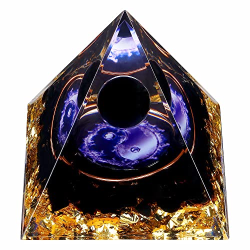Yin Yang Healing Crystal Orgonite Pyramid - Tai Chi with Obsidian Ball - Taiji Reiki Chakra Meditation - AB Mystery
