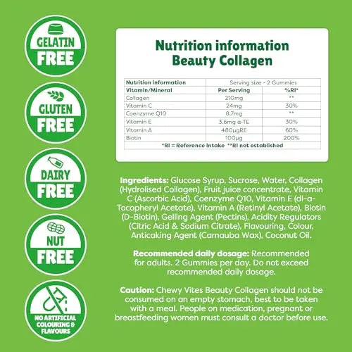 Chewy Vites Beauty Collagen 60 Gummy Vitamins |Hydrolised Collagen, CoQ10, Biotin + Vitamins | 1 Month Supply | Real Fruit Juice | Berry Flavour | 2-a-Day | - AB Mystery