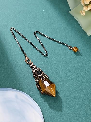 PESOENTH Crystal Pendulum Dowsing Divination Scrying Pendulum with Bronze Wrap Tiger Eye Healing - AB Mystery