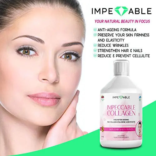 IMPECCABLE Collagen 10.000mg hydrolyzed Sugar Free Liquid Marine Collagen | Supplements for Women and Men - AB Mystery