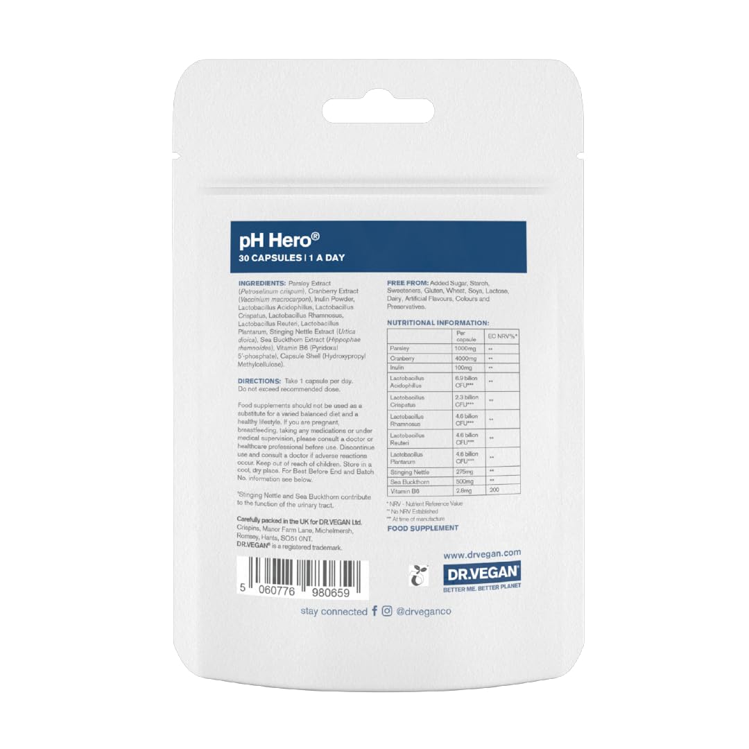DR.VEGAN | pH Hero | Supports Balanced Vaginal Flora | 50bn CFU | Cranberry | Sea Buckthorn - AB Mystery