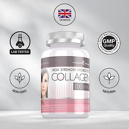 Hydrolysed Collagen High Strength 1,000mg for Hair, Skin & Nails, 60 Tablets, Evolution Slimming - AB Mystery