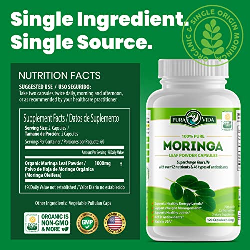 PURA VIDA MORINGA Moringa Capsules Single Origin Organic Moringa Powder. Moringa - AB Mystery