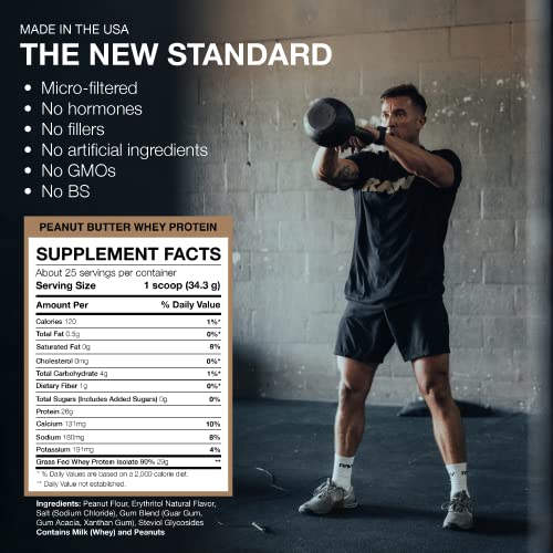 RAW Whey Isolate Protein Powder, Peanut Butter - 100% Grass-Fed Sports Nutrition Protein - AB Mystery