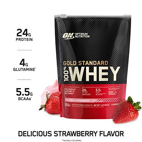 Optimum Nutrition Gold Standard 100% Whey Protein Powder, Strawberry, 1 Pound - AB Mystery