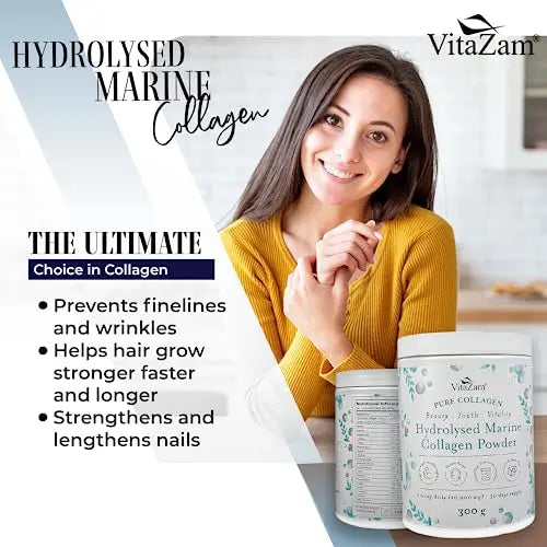 Vitazam Pure Marine Collagen Powder - 100% Hydrolysed Collagen Peptides for Hair Skin and Nails - AB Mystery