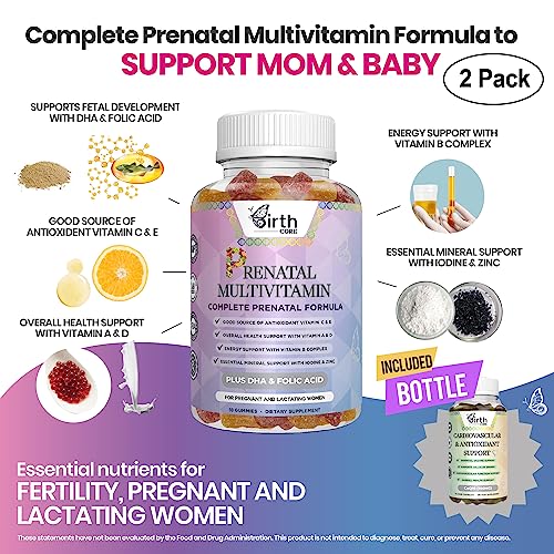 Prenatal Vitamins, Fetal Development, Folate, DHA, CoQ10, Daily Multivitamin Gummy, Folic Acid Birth Core