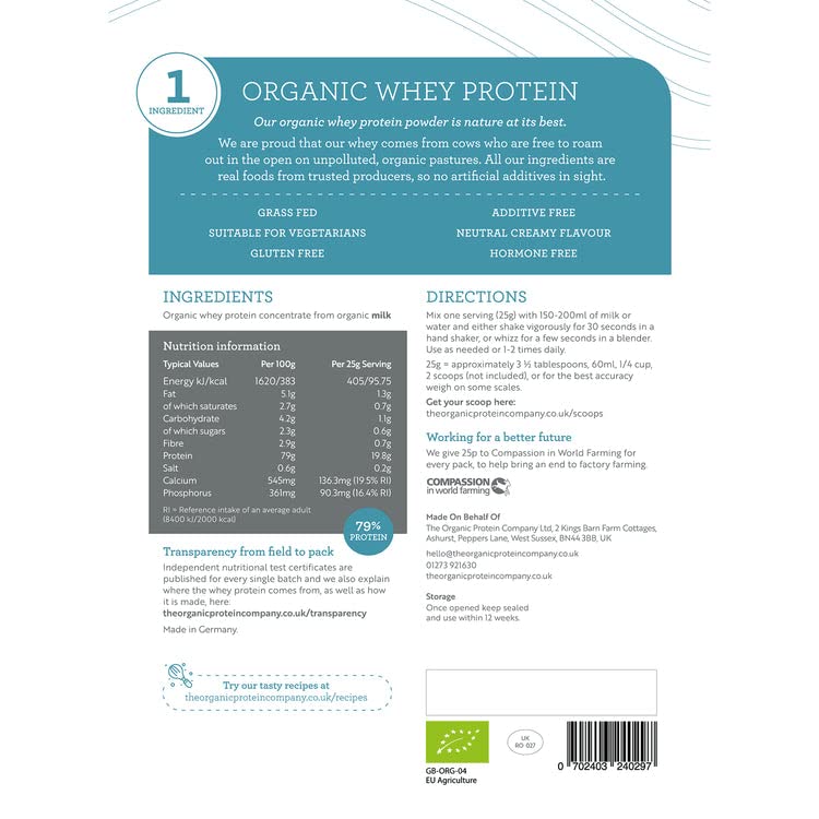The Organic Protein Co. - Pure Unflavoured Organic Whey Protein Powder | SOYA & Gluten Free w The Organic Protein Company