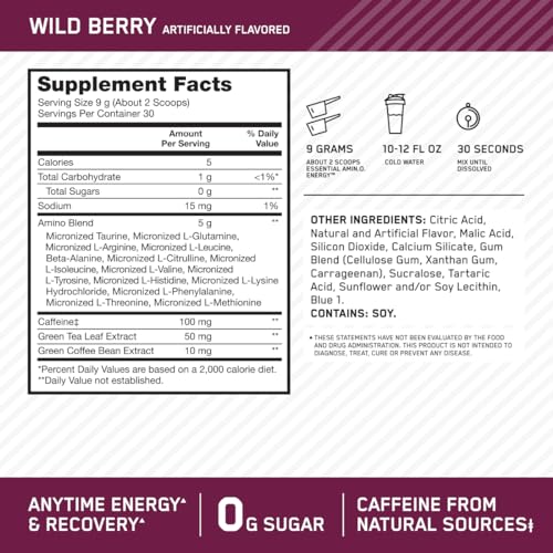 Optimum Nutrition Amino Energy - Pre Workout with Green Tea, BCAA, Amino Acids - AB Mystery