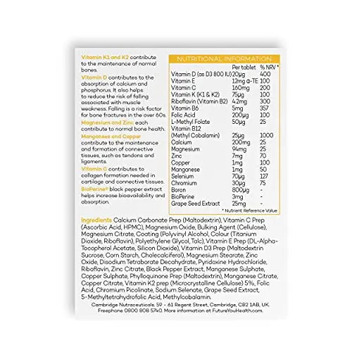 Prime Fifty Strong Bones Supplements – 28 Multivitamin Tablets with Calcium, Magnesium - AB Mystery