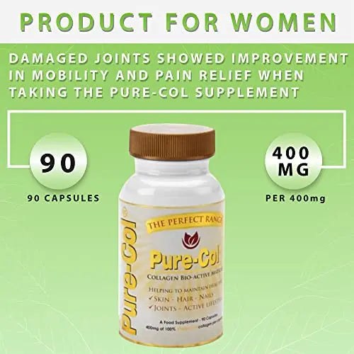 Pure-COL Collagen 90 Capsules 400mg Bio-Active Matrix High Strength Collagen Tablets - AB Mystery