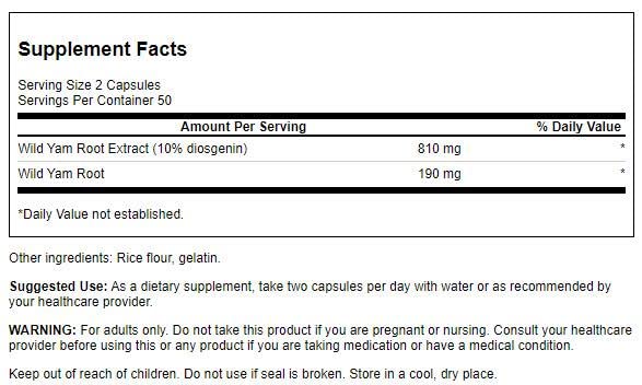 Swanson Wild Yam Root 405 Milligrams 100 Capsules (4 Pack) - AB Mystery