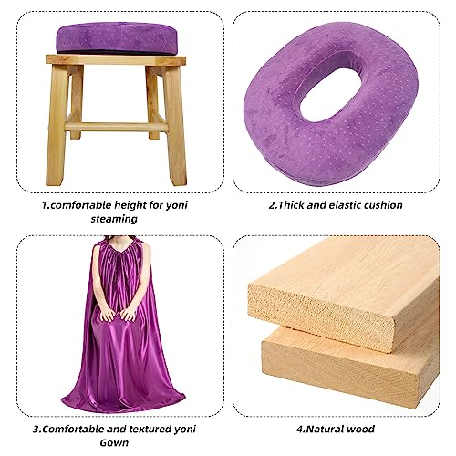 ElasignShopo Yoni Seat Kit, Wooden Vaginial Steaming Stool Chair Set with Gown for Feminine - AB Mystery