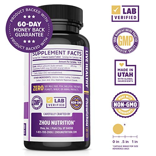Zhou Nutrition Garlic Supplement With Allicin, Extra Strength 5000mcg Allicin Per Serving - AB Mystery