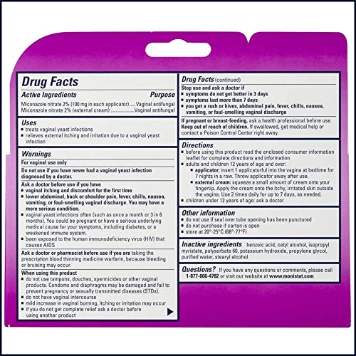 Monistat 7 Day Yeast Infection Treatment for Women, 7 Miconazole Cream Applications with Disposable - AB Mystery