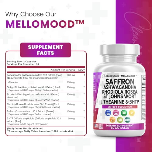 Clean Saffron Supplements with Ashwagandha 8000mg - Mood Support with L-Theanine - AB Mystery