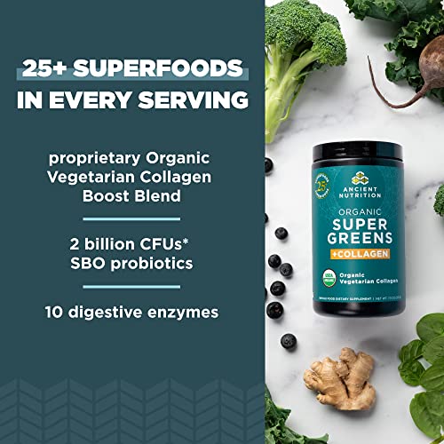Ancient Nutrition Supergreens Powder, Organic Superfood Powder with Collagen - AB Mystery