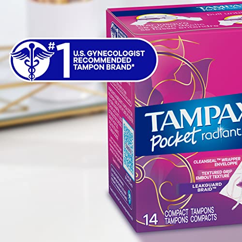 Tampax Pocket Radiant Compact Plastic Tampons, With LeakGuard Braid, Regular Absorbency - AB Mystery