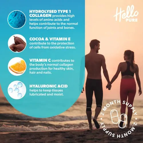 Marine Collagen Capsules - 1855mg - 120 Capsules - Enriched with Hyaluronic Acid & Vitamins C & E Hello Pure