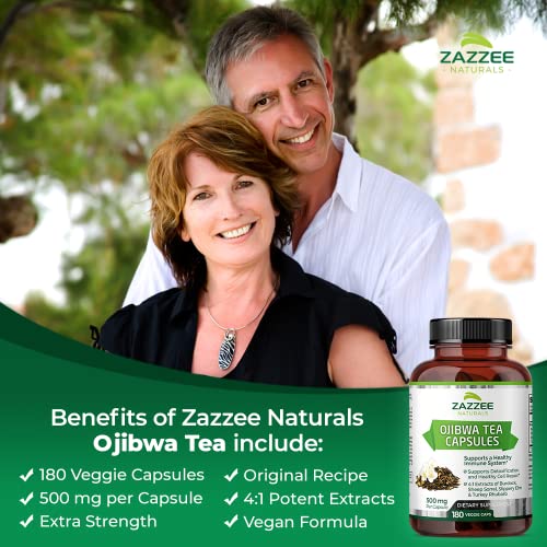 Zazzee Extra Strength Ojibwa Tea 500 mg, 180 Vegan Capsules, Rene Caisse's Original - AB Mystery