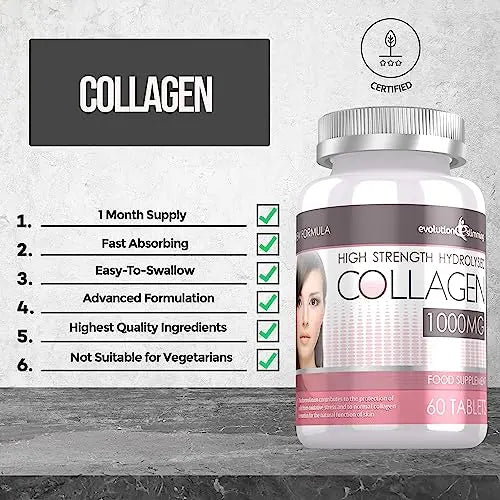 Hydrolysed Collagen High Strength 1,000mg for Hair, Skin & Nails, 60 Tablets, Evolution Slimming - AB Mystery
