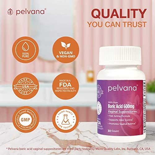 Pelvana Boric Acid Suppositories for Women 30 - for Vaginal pH Balance, Odor Control, Itching, & Discharge - AB Mystery