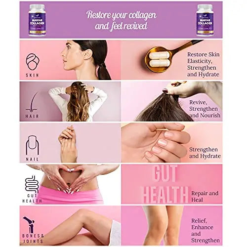 High Strength Marine Collagen Tablets - Skin, Hair, Nails & Joints - Fortified with Hyaluronic Acid - AB Mystery